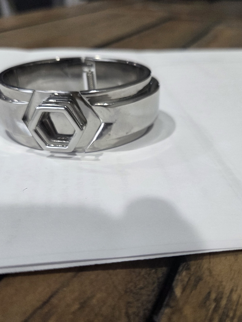Men's Silver Hexagon Motif Cuff Bracelet